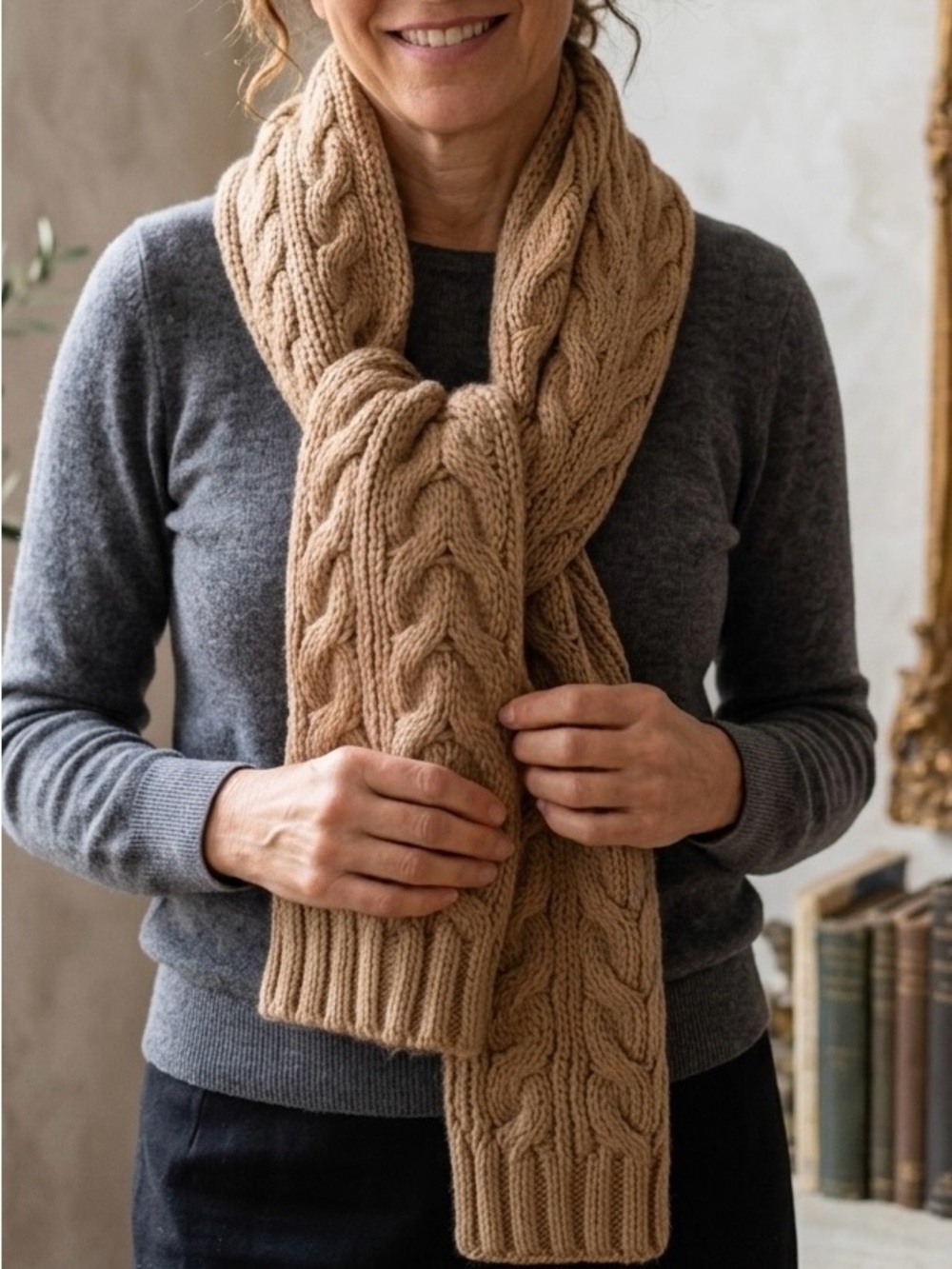 Michael Kors Cable Knit Oversized Scarf – Camel Tan Chunky Winter Wrap NWT